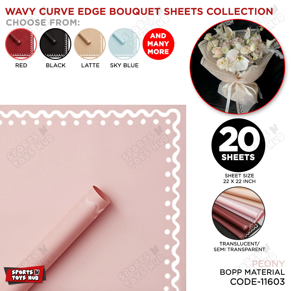 Wavy Curve Edge Flower Bouquet Sheet, Floral Gifting Sheets, Wrapping Paper Collections