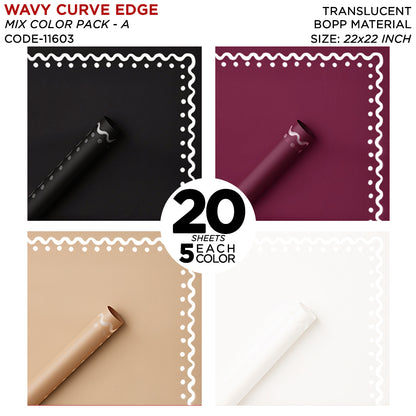 Wavy Curve Edge Border - Mix Color 20 Sheet Pack - Translucent Flower Wrapping Sheets