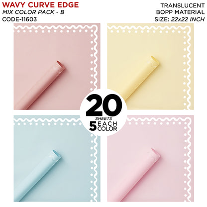 Wavy Curve Edge Border - Mix Color 20 Sheet Pack - Translucent Flower Wrapping Sheets