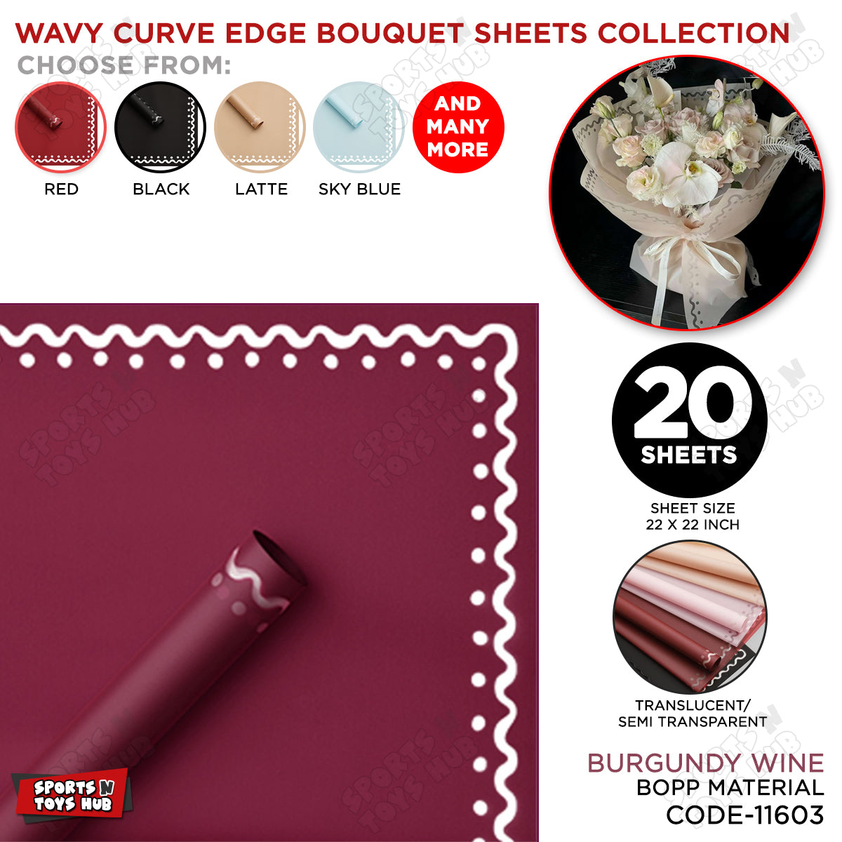 Wavy Curve Edge Flower Bouquet Sheet, Floral Gifting Sheets, Wrapping Paper Collections