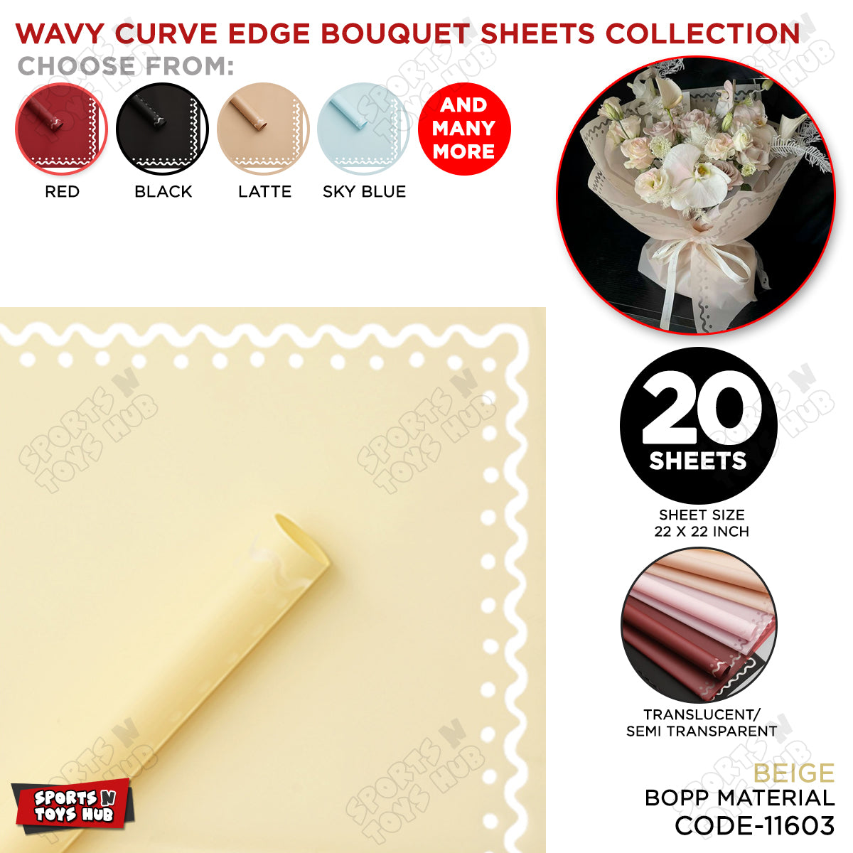 Wavy Curve Edge Flower Bouquet Sheet, Floral Gifting Sheets, Wrapping Paper Collections