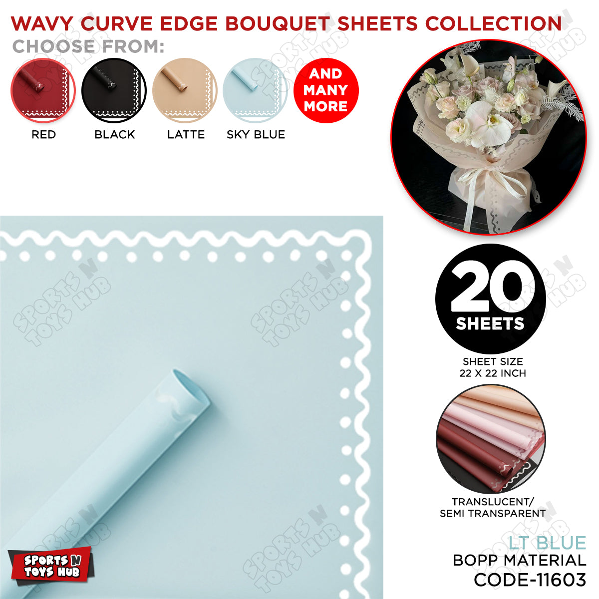 Wavy Curve Edge Flower Bouquet Sheet, Floral Gifting Sheets, Wrapping Paper Collections