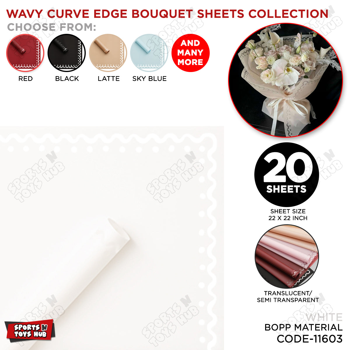 Wavy Curve Edge Flower Bouquet Sheet, Floral Gifting Sheets, Wrapping Paper Collections