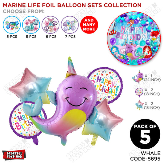 Whale Foil Balloon Pack Of 5 Set