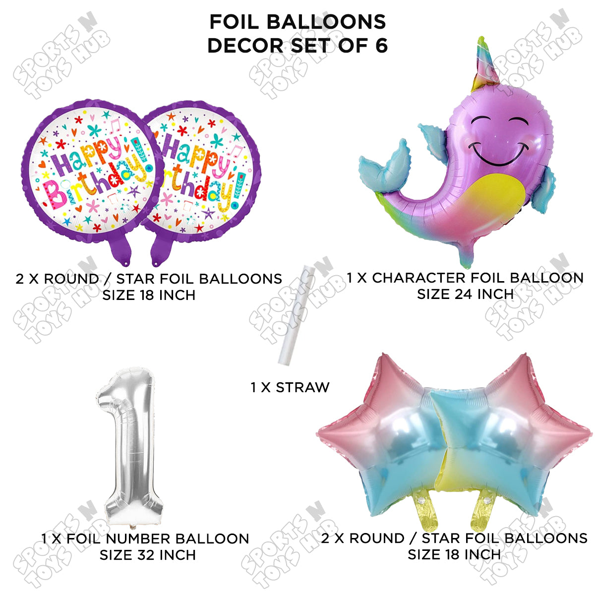 Whale Foil Balloon Pack Of 6 Set With 32 Inch Foil Number Balloons