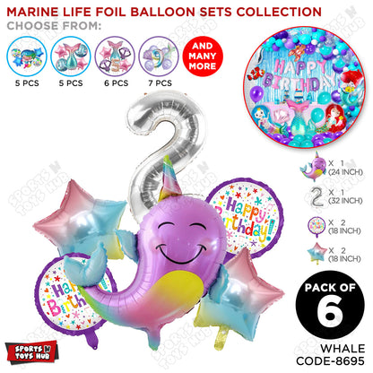 Whale Foil Balloon Pack Of 6 Set With 32 Inch Foil Number Balloons