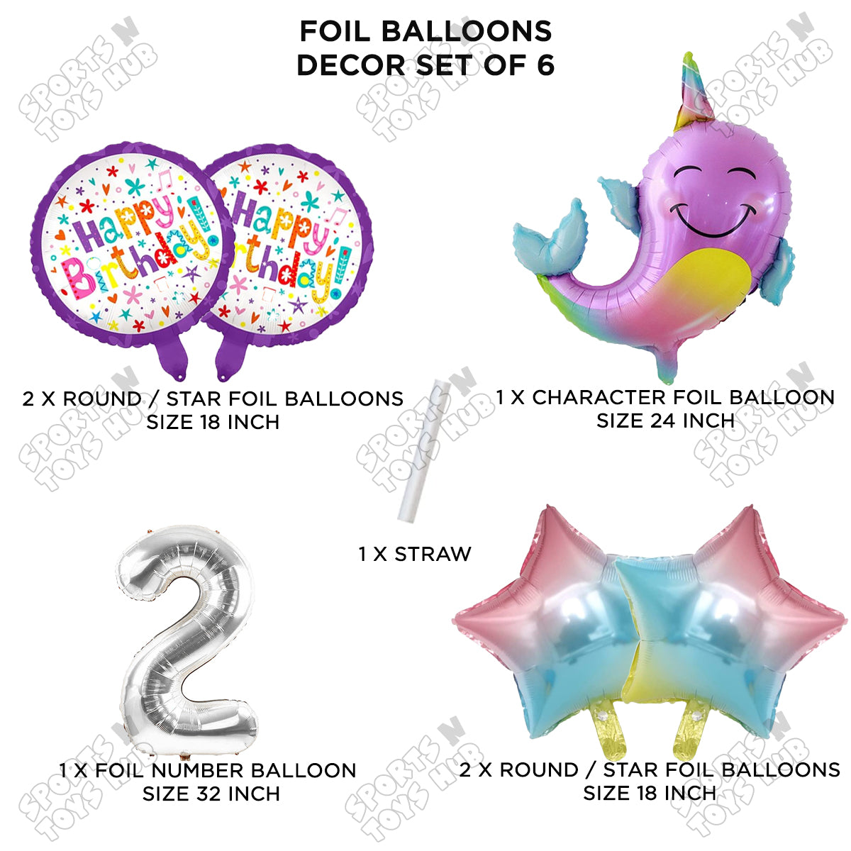 Whale Foil Balloon Pack Of 6 Set With 32 Inch Foil Number Balloons