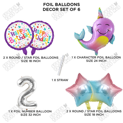 Whale Foil Balloon Pack Of 6 Set With 32 Inch Foil Number Balloons