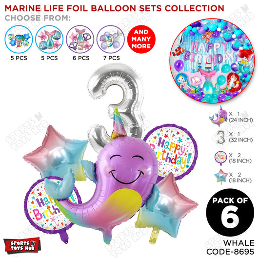 Whale Foil Balloon Pack Of 6 Set With 32 Inch Foil Number Balloons