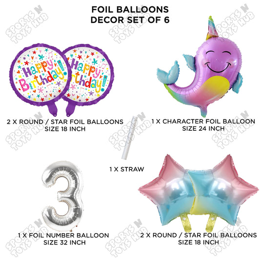 Whale Foil Balloon Pack Of 6 Set With 32 Inch Foil Number Balloons