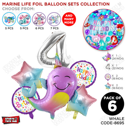 Whale Foil Balloon Pack Of 6 Set With 32 Inch Foil Number Balloons
