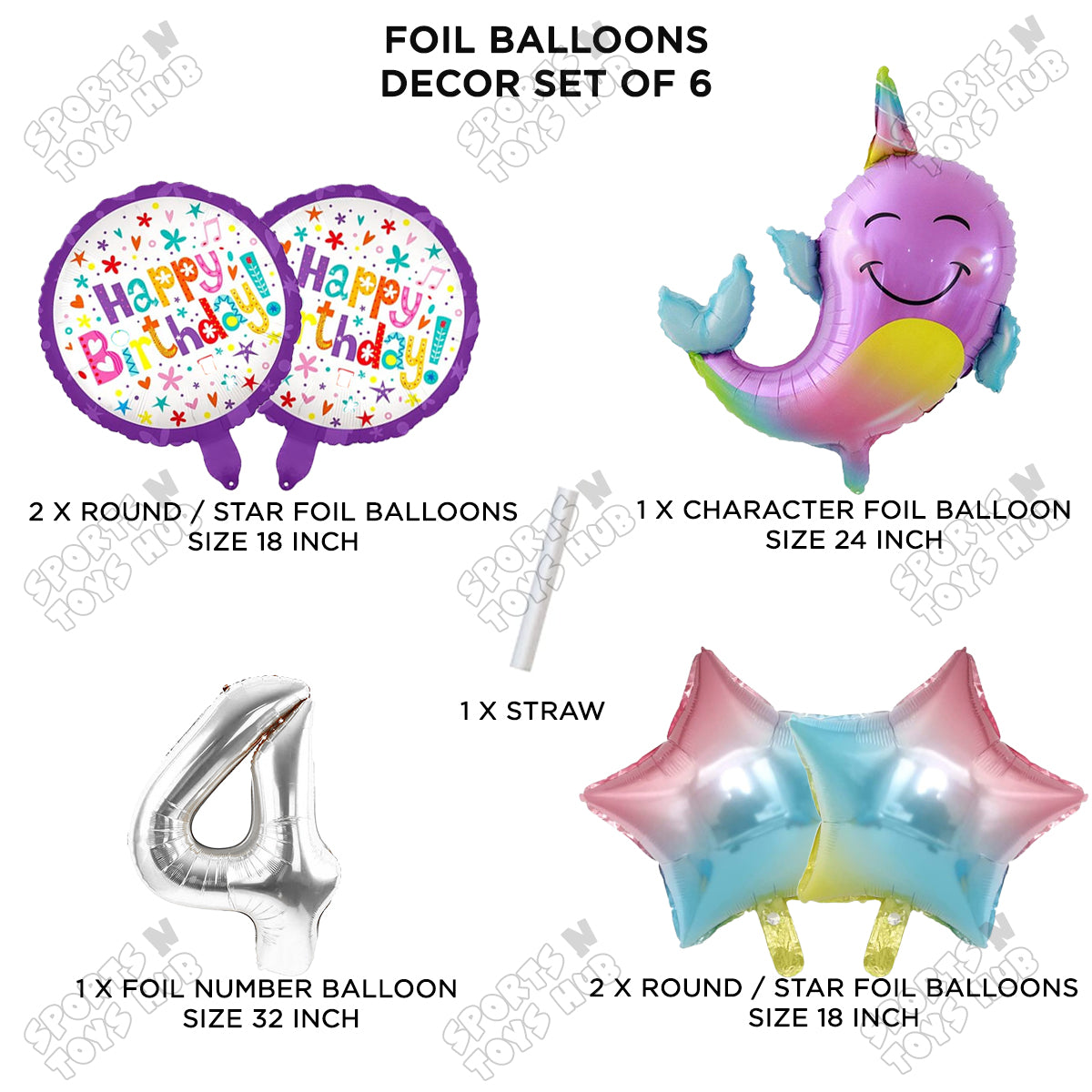Whale Foil Balloon Pack Of 6 Set With 32 Inch Foil Number Balloons