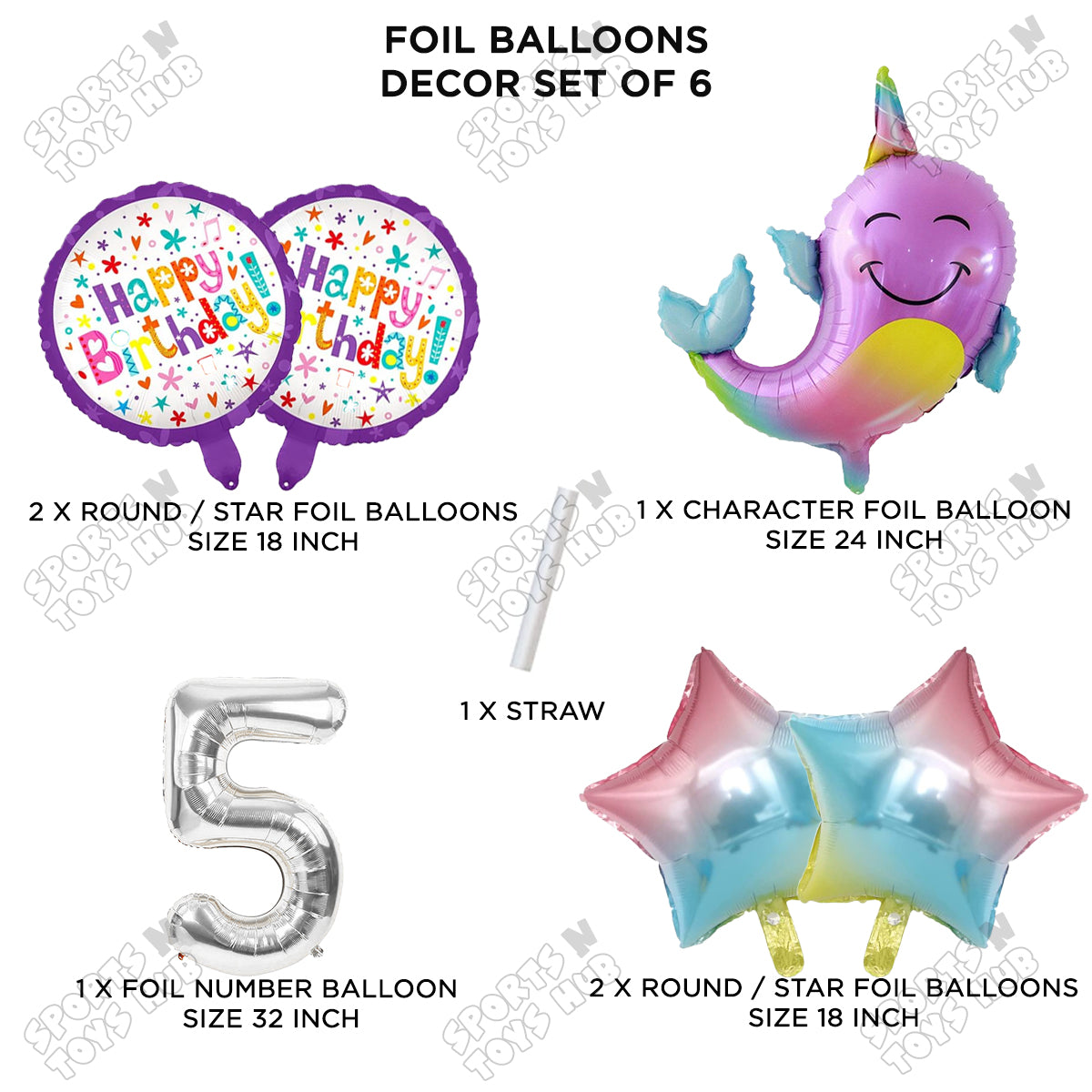Whale Foil Balloon Pack Of 6 Set With 32 Inch Foil Number Balloons