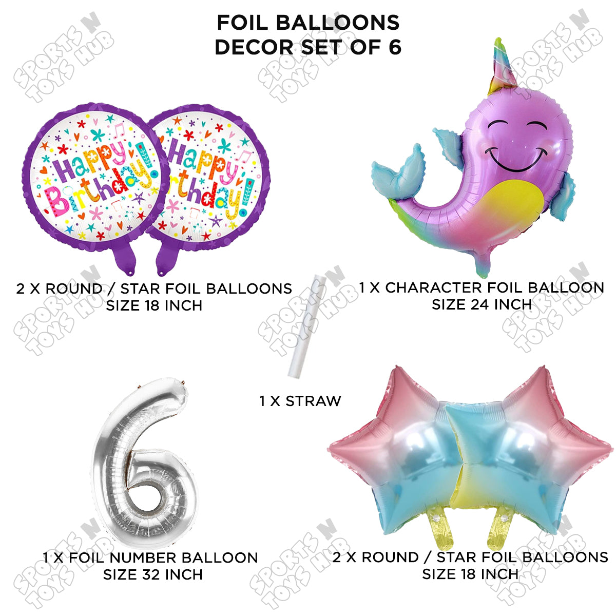Whale Foil Balloon Pack Of 6 Set With 32 Inch Foil Number Balloons
