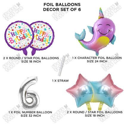 Whale Foil Balloon Pack Of 6 Set With 32 Inch Foil Number Balloons
