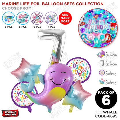 Whale Foil Balloon Pack Of 6 Set With 32 Inch Foil Number Balloons