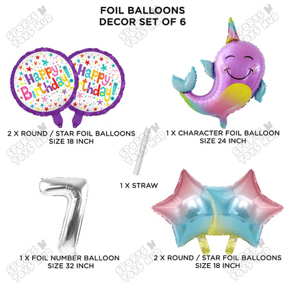 Whale Foil Balloon Pack Of 6 Set With 32 Inch Foil Number Balloons