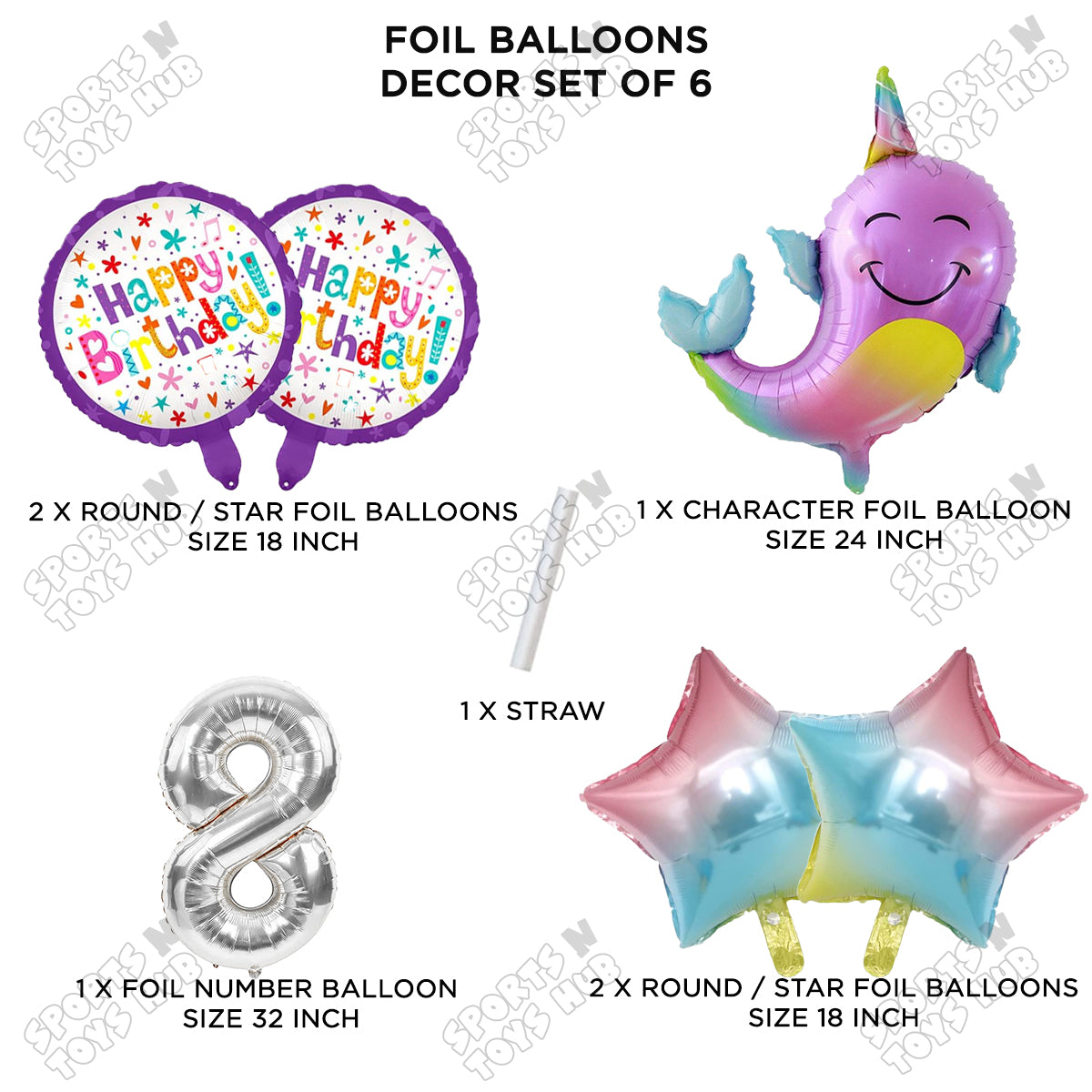 Whale Foil Balloon Pack Of 6 Set With 32 Inch Foil Number Balloons