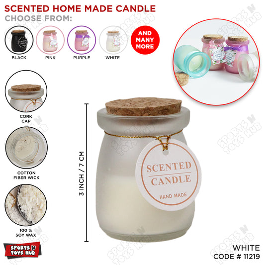 Scented Hand Made Candle in 3 inch Frosted Glass Jar with Cork Lid - White