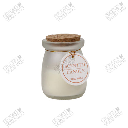 Scented Hand Made Candle in 3 inch Frosted Glass Jar with Cork Lid - White