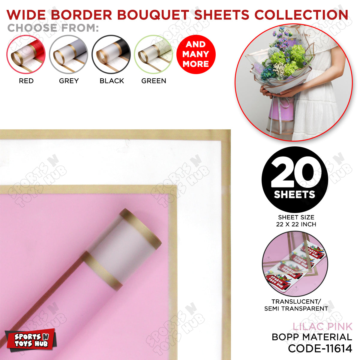 New Triple Edge Wide Transparent Gold Border Translucent Matte Florist Wrapping Sheets