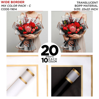 New Triple Edge Wide Transparent Gold Border Translucent Matte Florist Wrapping Sheets