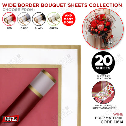 New Triple Edge Wide Transparent Gold Border Translucent Matte Florist Wrapping Sheets