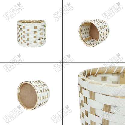 Round Cylindrical Weave Pattern Vase & Organizer – Natural Wood & Jute Woven Storage Basket
