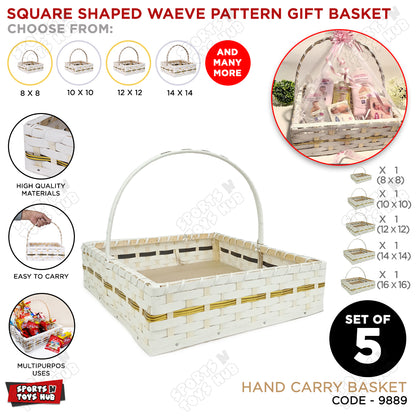 Set Of 5 Waeve Pattern White Square Shape Hand Carry Basket