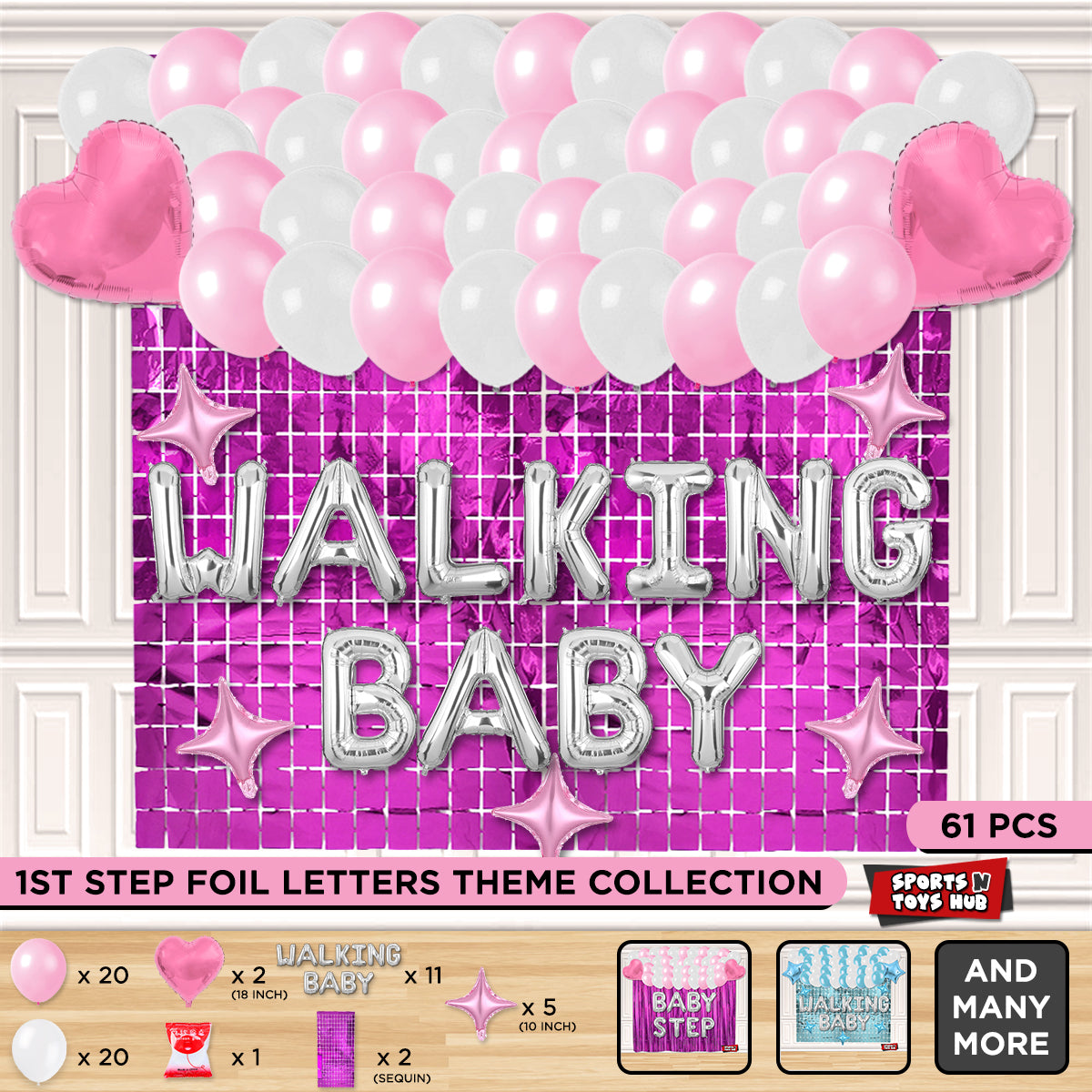 Walking Baby Foil Letter Theme With Rectangle Curtain