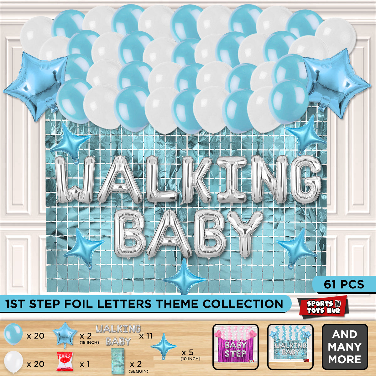 Walking Baby Foil Letter Theme With Rectangle Curtain