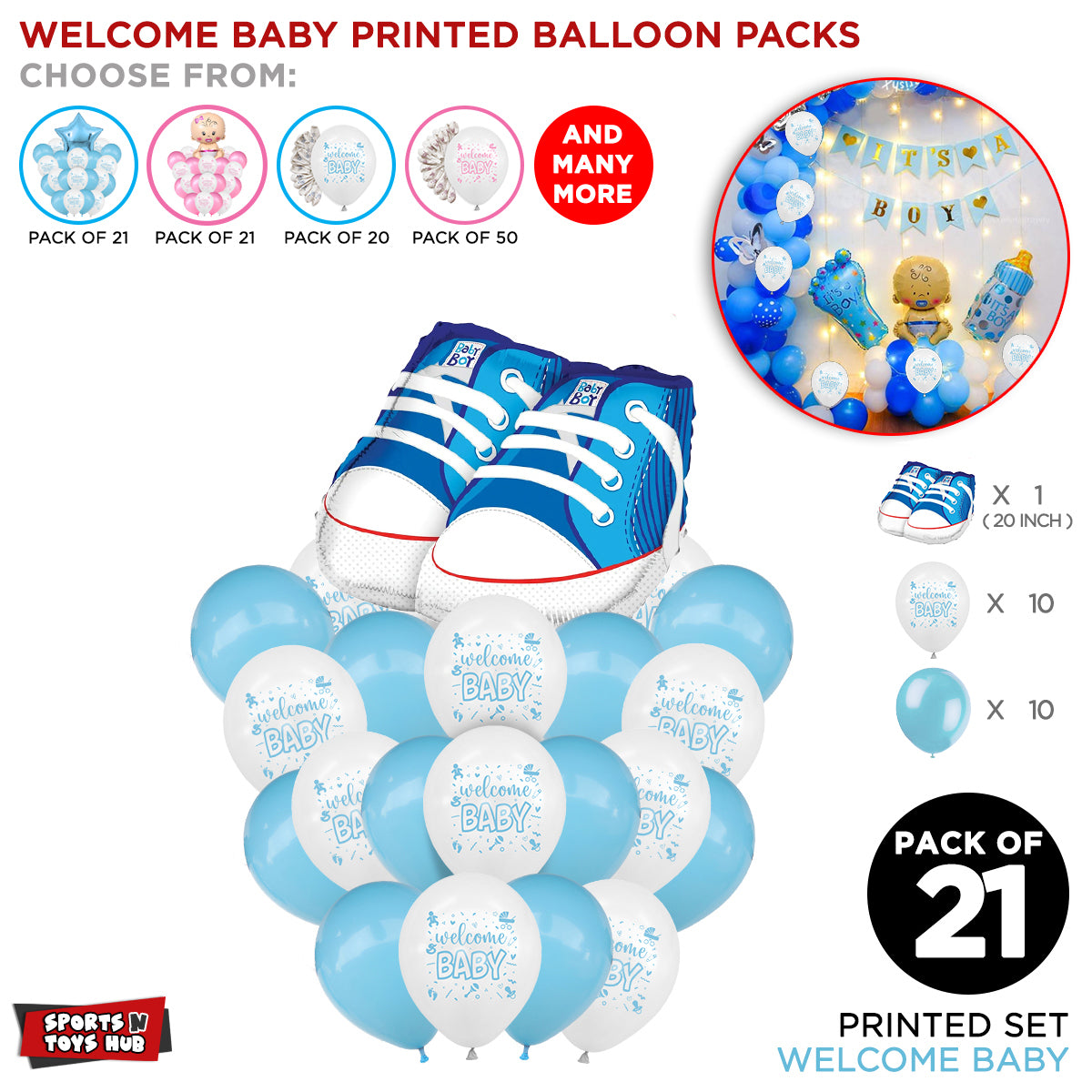 Welcome Baby Shoes Printed Balloons Bouquet Collection