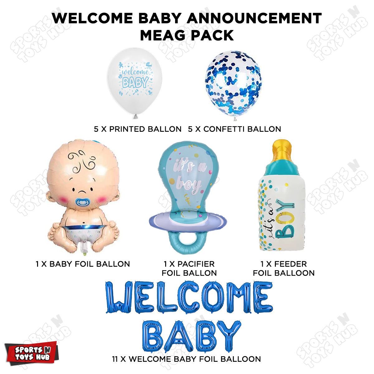 Welcome Baby Blue Foil Letter Balloon Set - 25 Pcs