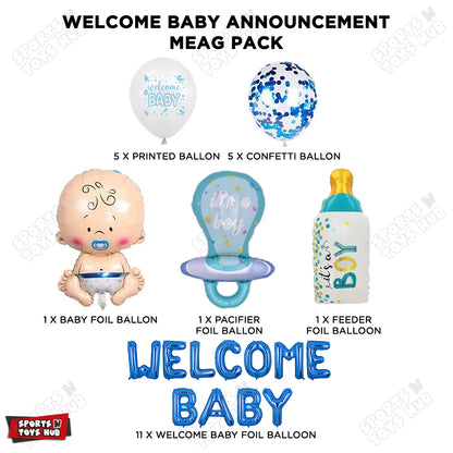 Welcome Baby Blue Foil Letter Balloon Set - 25 Pcs