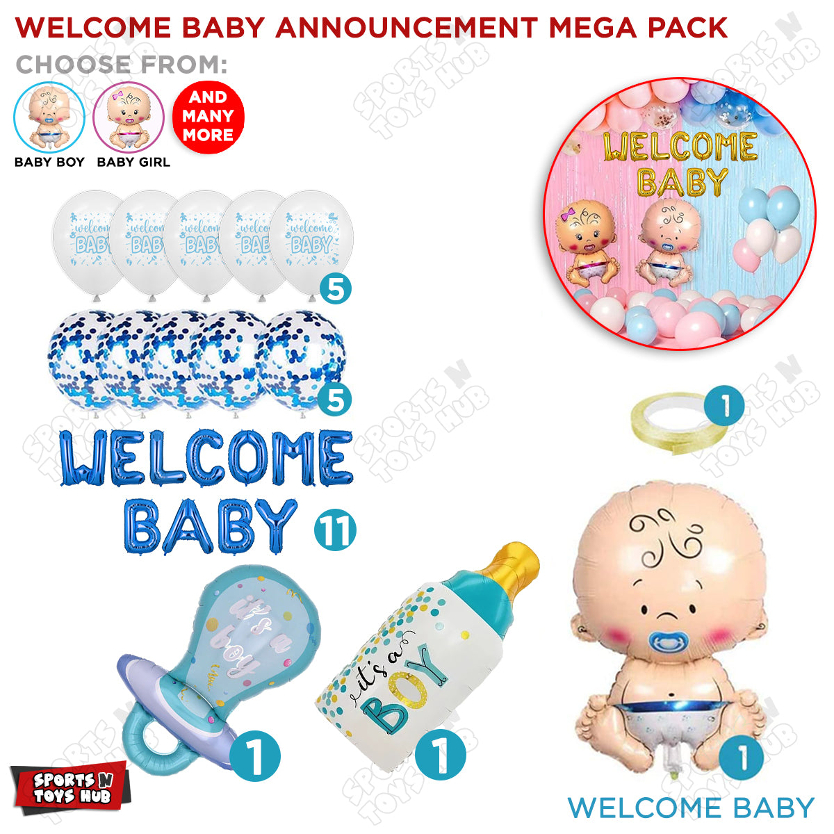 Welcome Baby Blue Foil Letter Balloon Set - 25 Pcs