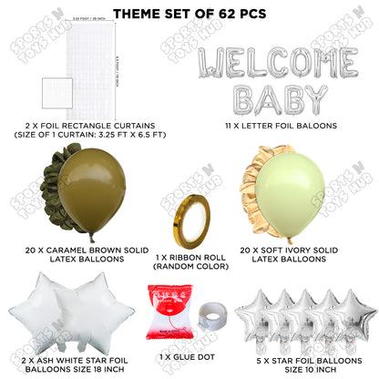 Welcome Baby Foil Letter Theme With Rectangle Curtain - Ivory & Caramel Brown