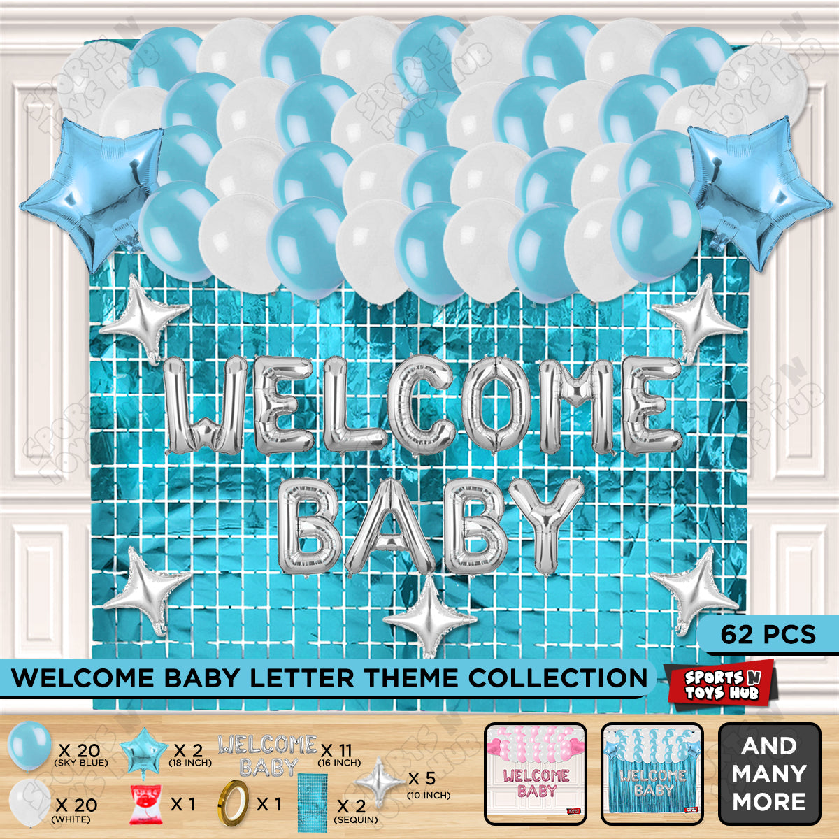 Welcome Baby Foil Letter Theme With Rectangle Curtain