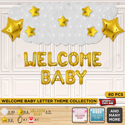 Welcome Baby Foil Letter Theme Without Curtain - White & Gold