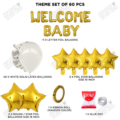 Welcome Baby Foil Letter Theme Without Curtain - White & Gold