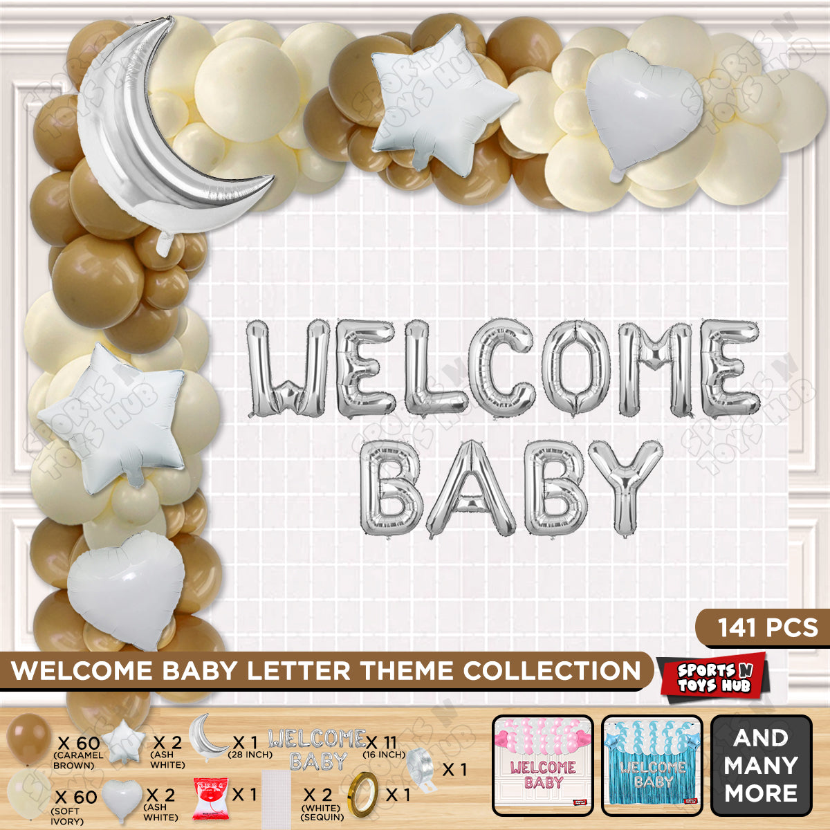 Welcome Baby Foil Letter Arch Theme - Ivory & Caramel Brown