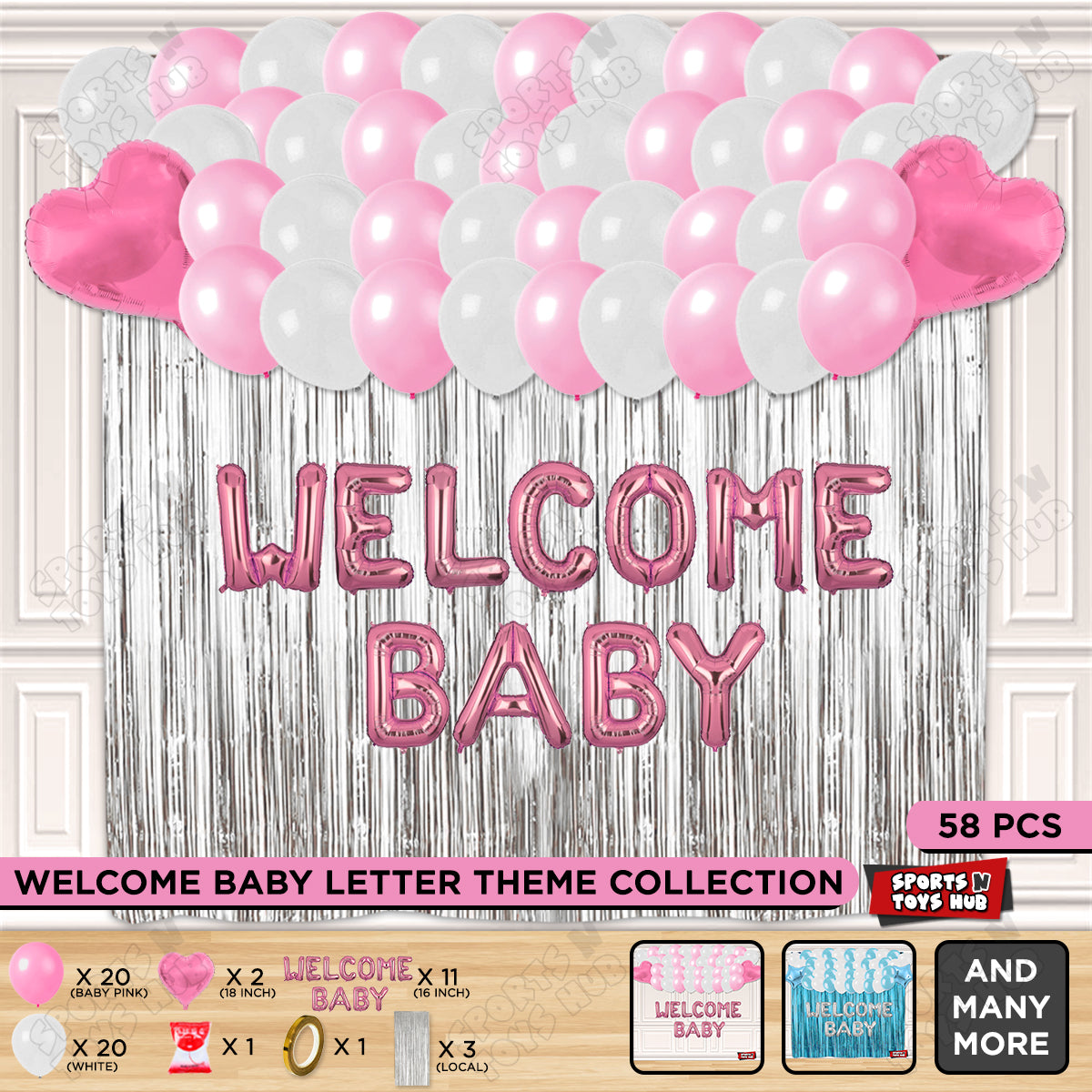 Welcome Baby Foil Letter Theme With Curtain