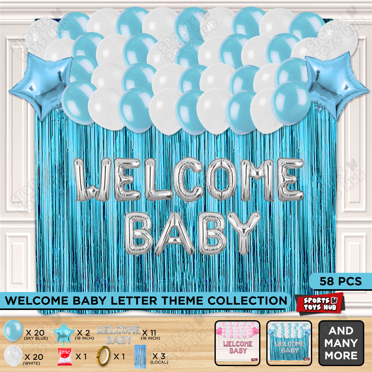 Welcome Baby Foil Letter Theme With Curtain