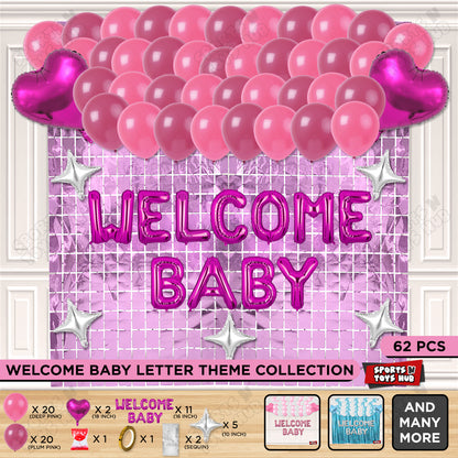 Welcome Baby Foil Letter Theme With Rectangle Curtain
