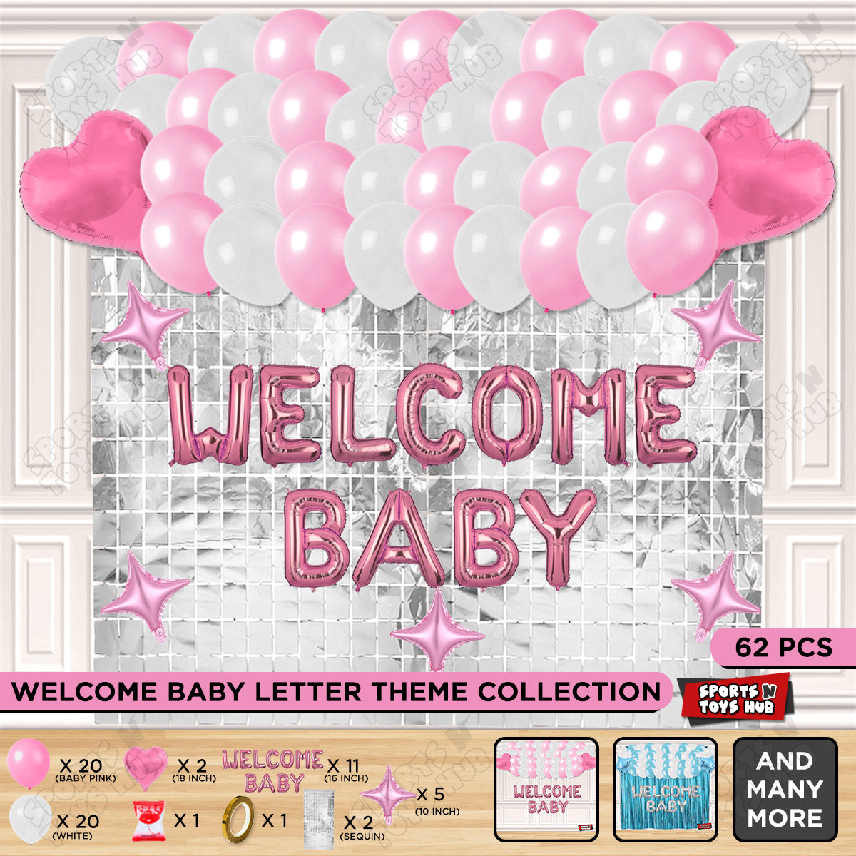 Welcome Baby Hand Lettering Welcome Baby Foil Letter Theme With Rectangle Curtain – Sports n Toys Hub