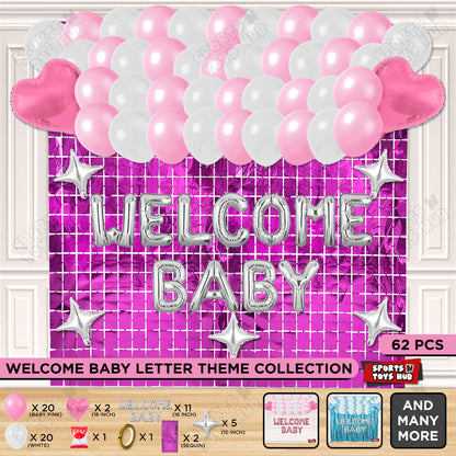 Welcome Baby Foil Letter Theme With Rectangle Curtain