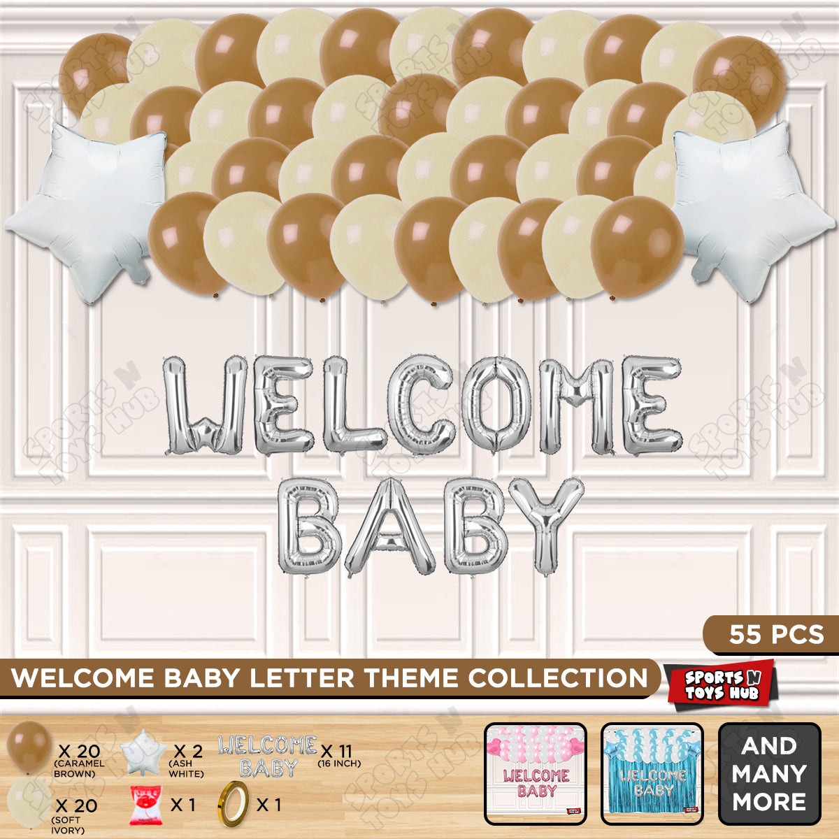Welcome Baby Foil Letter Theme Without Curtain - Ivory & Caramel Brown