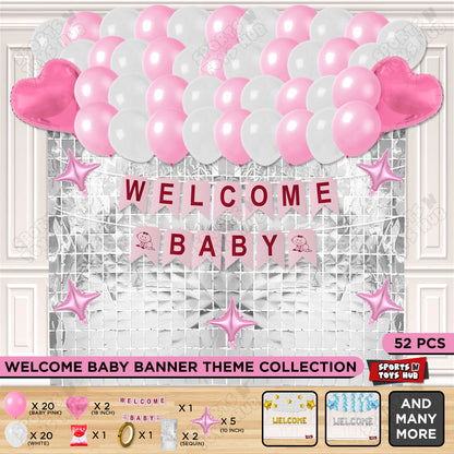 Welcome Baby Card Banner Theme With Rectangle Curtain