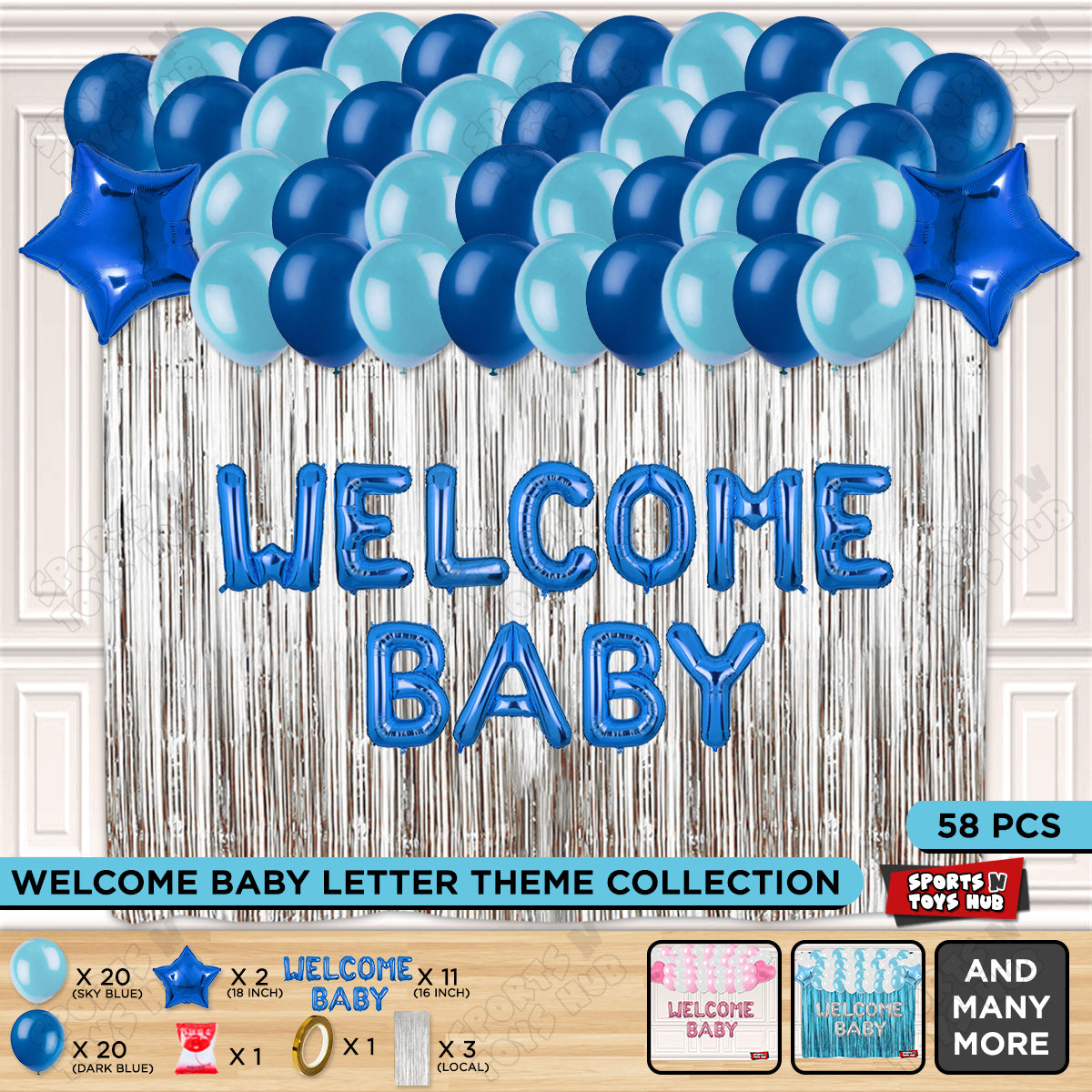 Welcome Baby Foil Letter Theme With Curtain