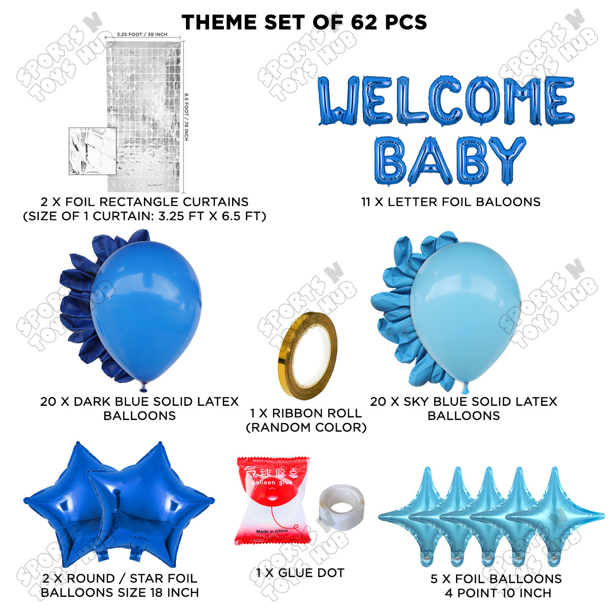 Welcome Baby Foil Letter Theme With Rectangle Curtain