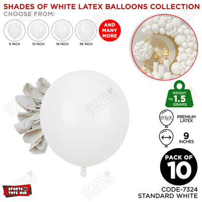 White Latex Solid Latex Balloons Available In 9, 12, 18 & 36 Inch Sizes
